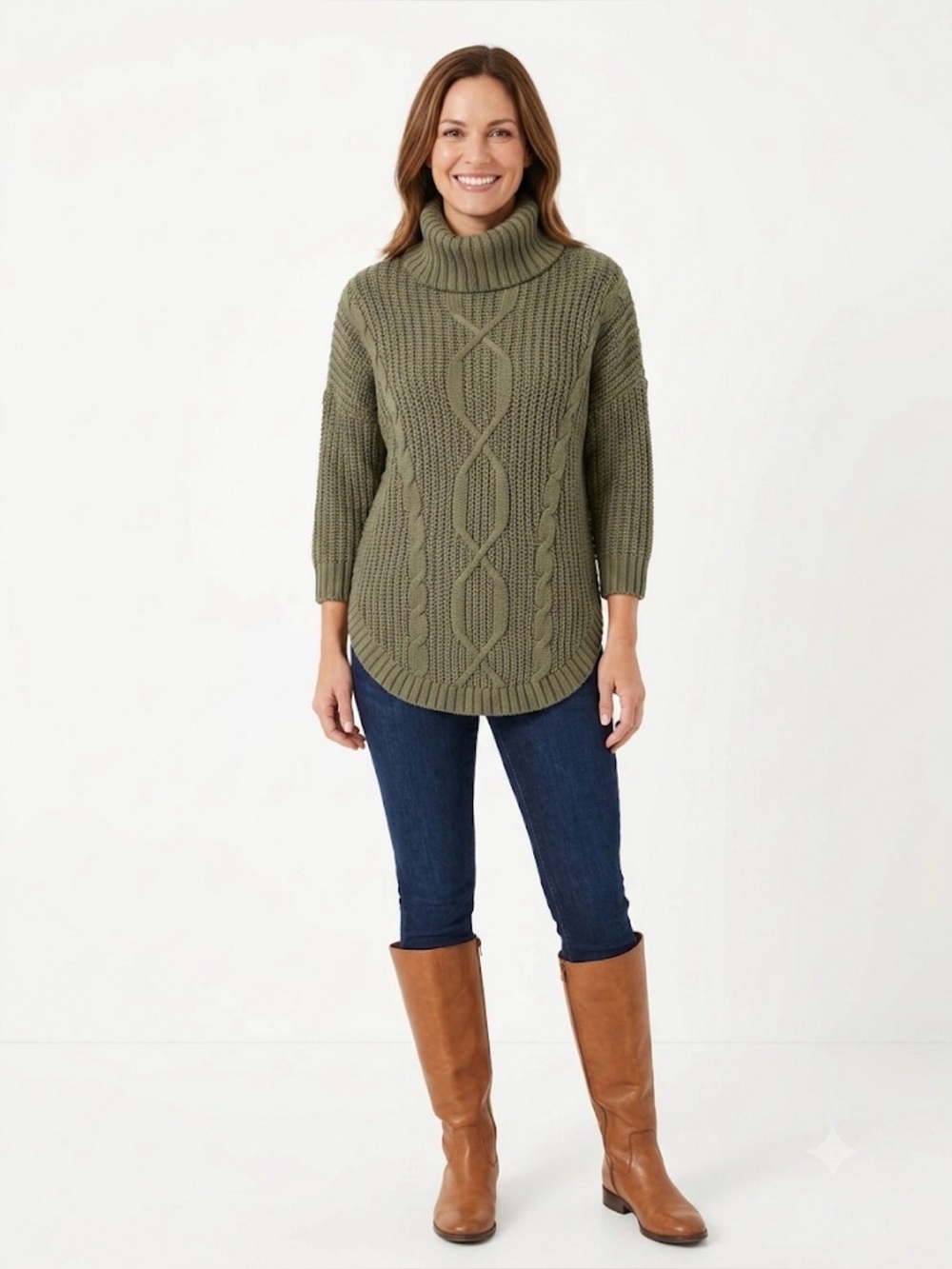 Express Olive Green Cable Knit Turtleneck Sweater XS Cotton Blend Chunky
